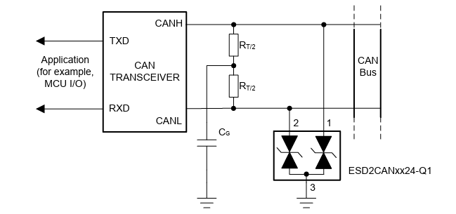 Application Circuit Diagram - Texas Instruments ESD2CANFD24W-Q1 ESD Protection Diodes